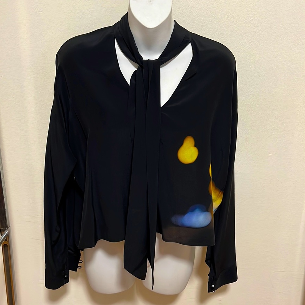 Babaton 100% silk cropped tie blouse